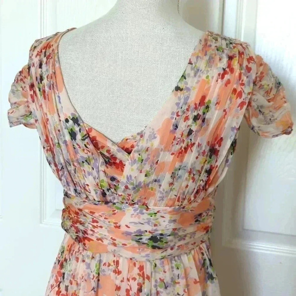 Zara Pink and Peach Floral Maxi V-Neck Dress - Picture 8 of 10